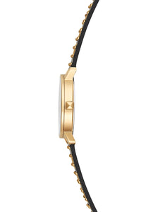 BFFL Gold Tone Black Leather Strap Watch, 36MM